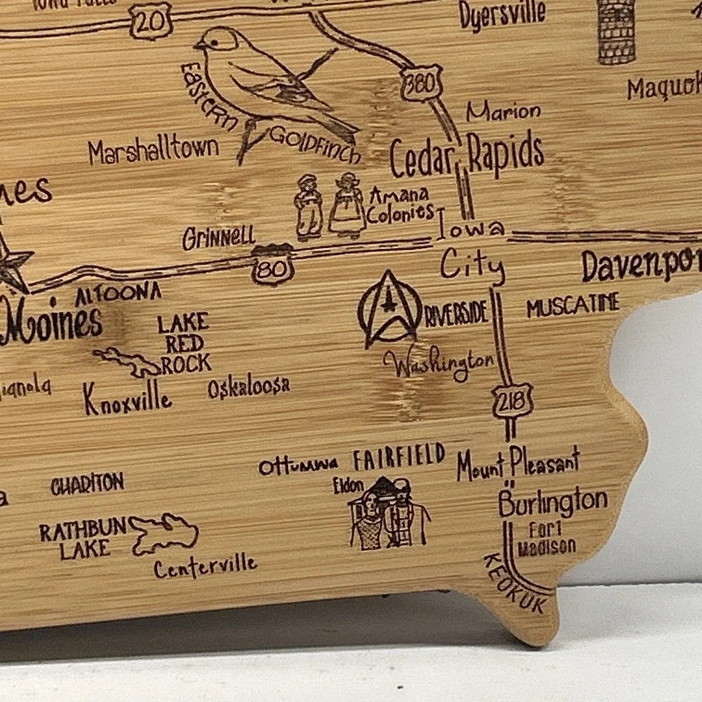 Totally Bamboo Iowa State Map Cutting Board Serving Cheese Board Kitchen Decor